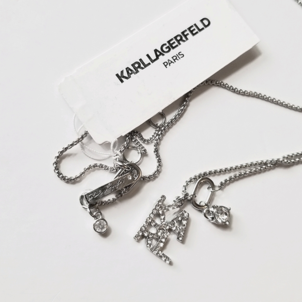 ❗Karl Lagerfeld Paris Silver Crystal Logo Pendant Necklace❗